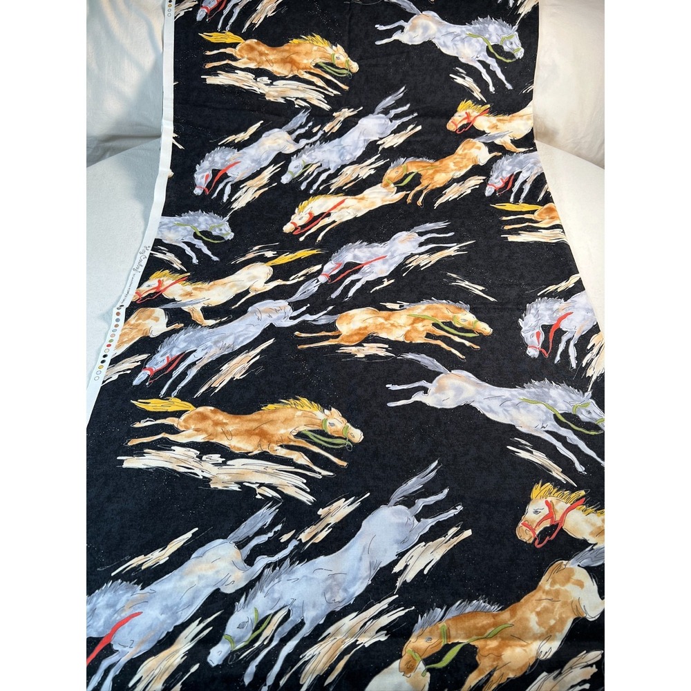 Fabric‎ - RARE Hey Cowboy By Laura Heine For RJR Fabrics 2009 Running Horses BTY